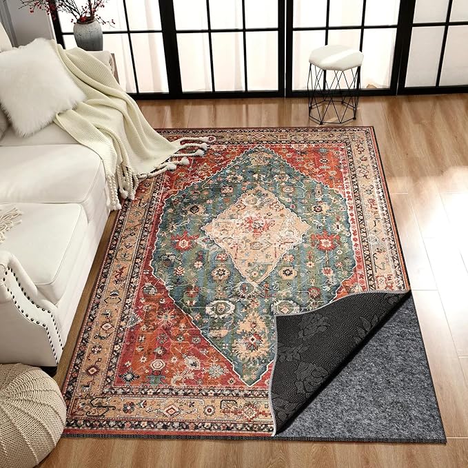 Waterproof Rug Pad, Thick 7x9 Ft Under Area Rug Carpet Pad, Non Slip Rug Pads for All Floors and Hardwood Floors Finishes, Keep Carpets in Place Soft and Prevent Rug from Wrinkling or Buckling