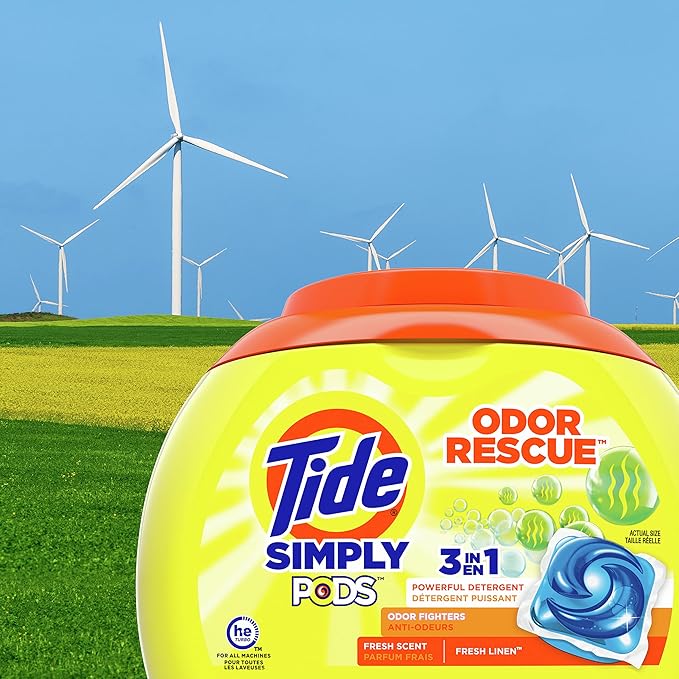 Tide Simply Pods Odor Rescue Liquid Laundry Detergent Pacs, 3 in 1 Powerful Detergent, Fresh Scent, 55 Count