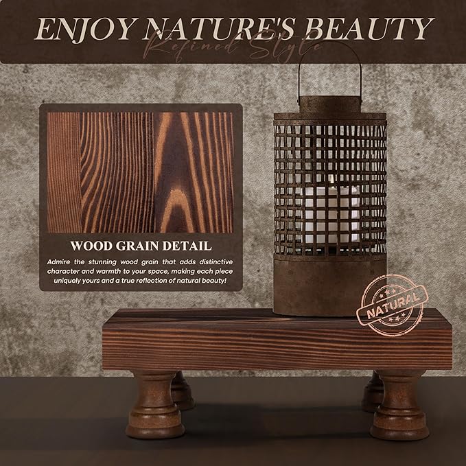 EOSAHR Farmhouse Pine Wood Risers for Decor in Kitchen & Bathroom - Risers Display Stands for Home Decor - Stylish Perfume Organizer for Placing Soap Dispenser on Small Vanity (Brown, 8.5")