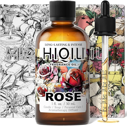 HIQILI Rose Fragrance Oil for Candle, Soap & Perfume Making, Essential Oil for Diffuser, Aromatherapy, Add to Home Cleaning Spray - 1 Fl Oz