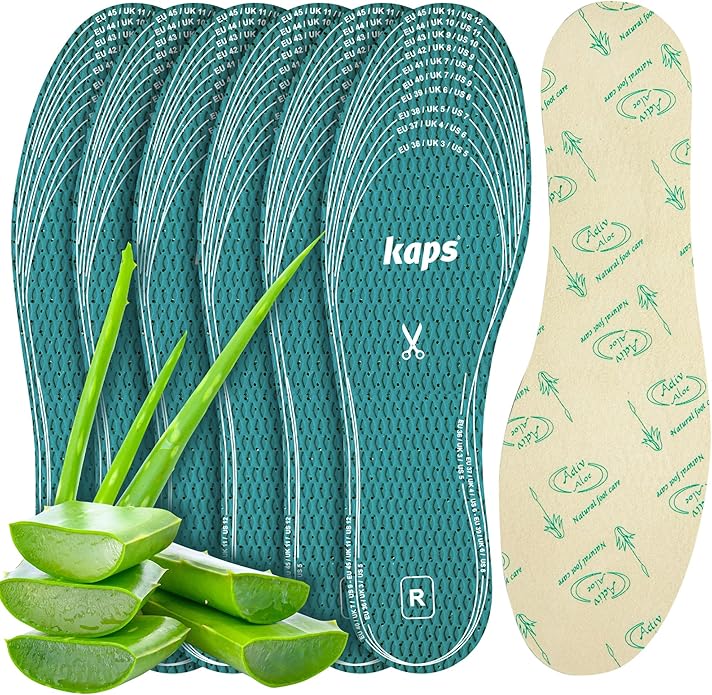 Kaps Adult Insoles with Shoe Odour Eliminator – Ultrafresh Shoe Insoles for Women & Men – Soothing Aloe-Infused for Boots, Sneakers, & Formalwear – Shoe Fresheners & Insoles