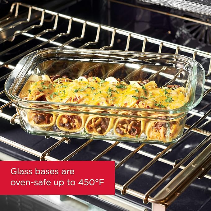 Rubbermaid Brilliance Glass Storage 3.2-Cup Food Containers with Lids, BPA Free and Leak Proof, Medium, Clear, Pack of 4 & Brilliance Food Storage Container, Large, 9.6 Cup, Clear 2024351
