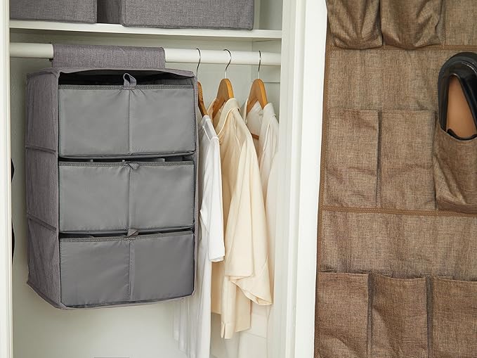 Covermates Keepsakes Hanging Closet Organizer Set - Heavy Duty Material, Sturdy Interior Shelves, Includes Trays with Dividers - Closet Storage, Grey Heather