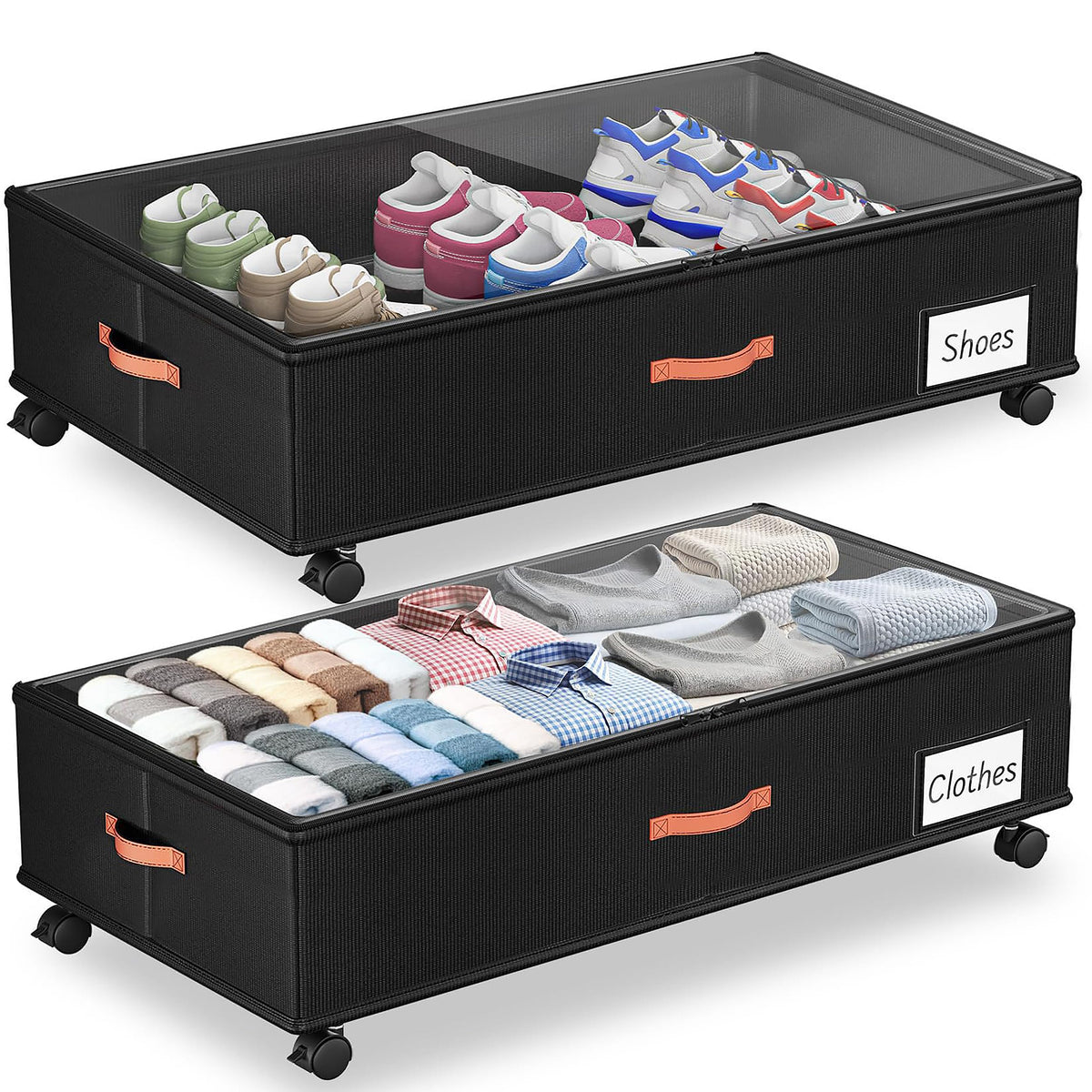 Ashwanth Under Bed Storage with Wheels, 2-Pack, XXL Large, Black - Image 1