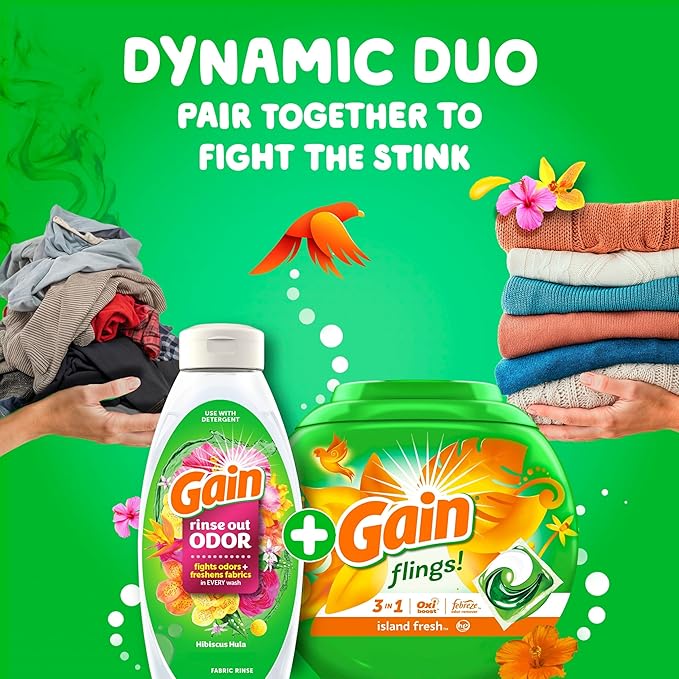 Gain Flings Laundry Detergent Pacs, 60 Count, Island Fresh Scent, with Odor Defense, concentrated laundry soap pacs