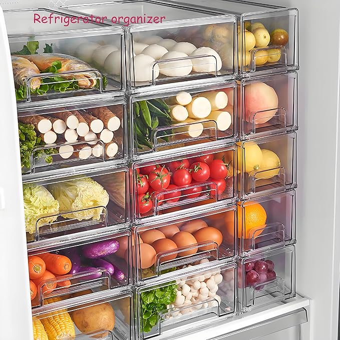 Clear Acrylic Storage Organizer Set, Multi-Purpose Cabinet Bins for Office, Kitchen, Bathroom, Stackable (6)