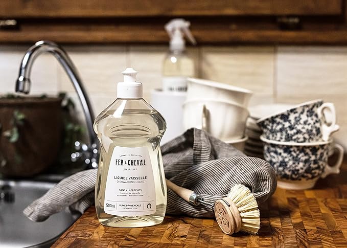 Fer à Cheval Marseille Dishwashing Soap, Olive Oil Based, Made in France - Liquid Dishwashing Bottle, 2 Pack, 500 ml/16.9 fl oz