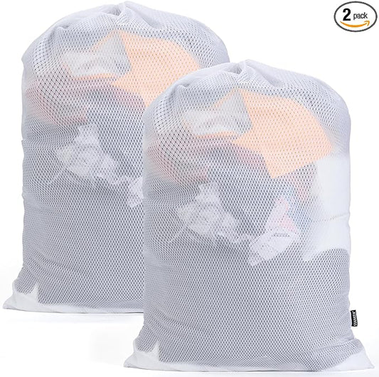 2Pack XL Heavy Duty Mesh Laundry Bags, Machine Washable Large Dirty Clothes Organizer with Drawstring, Fits Laundry Baskets or Hampers Essentials for Dorm, College, Travel, Camp, Sport - 24" x 36"