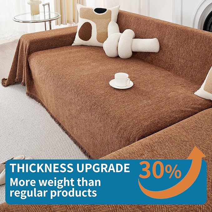 HAOMAIJIA Non Slip Couch Cover Sofa Covers for 3 Cushion Couch Washable sectional Couch Covers for Dogs pet Furniture Protector Couch Cover Blanket for Living Room (Brown, 71"x134")
