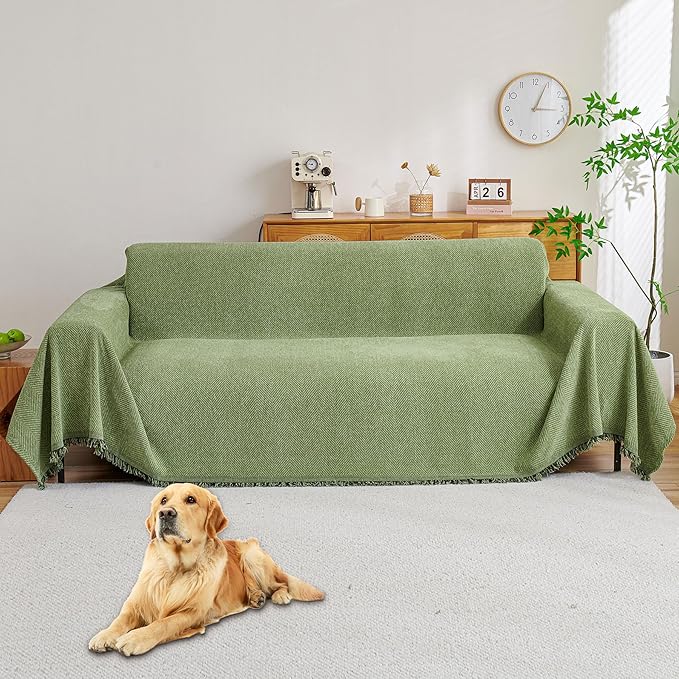 HAOMAIJIA Non Slip Couch Cover Sofa Covers for 3 Cushion Couch Washable sectional Couch Covers for Dogs pet Furniture Protector Couch Cover Blanket for Living Room (sage Green, 71"x134")