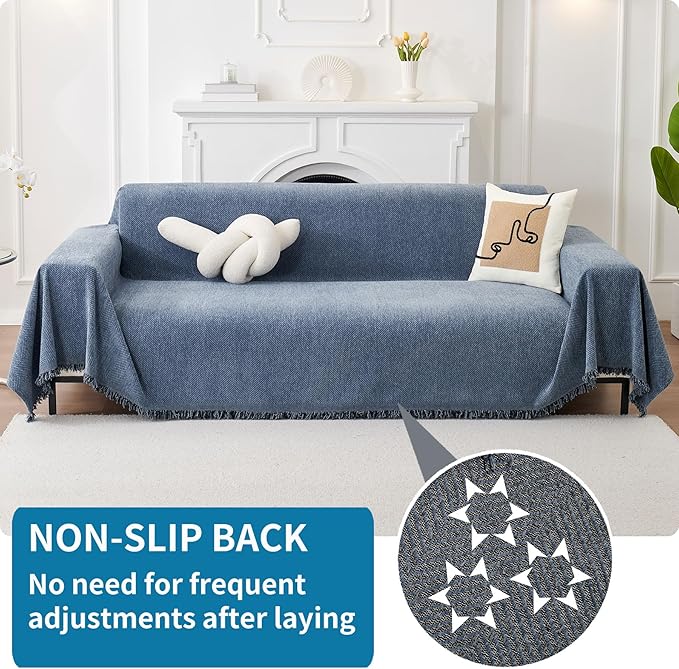 HAOMAIJIA Non Slip Couch Cover Sofa Covers for 3 Cushion Couch Washable sectional Couch Covers for Dogs pet Furniture Protector Couch Cover Blanket for Living Room (Blue, 91"x118")