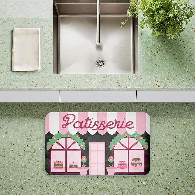 Kitchen Patisserie Cakes Anti-Fatigue Floor Mat, Ergonomic Cushioned Kitchen & Standing Mat with Non-Slip Backing, Eco-Friendly Comfort Mat, Design by Lil' Rue, 30"x18"