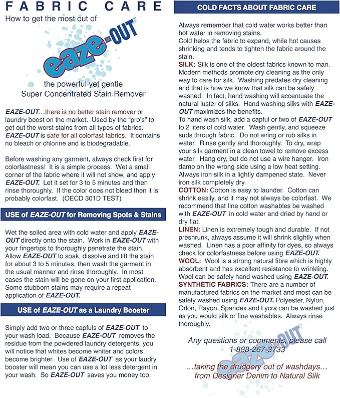 Eaze-Out Super Concentrated Stain Remover, Safe for All Colorfast Fabrics, 16 oz