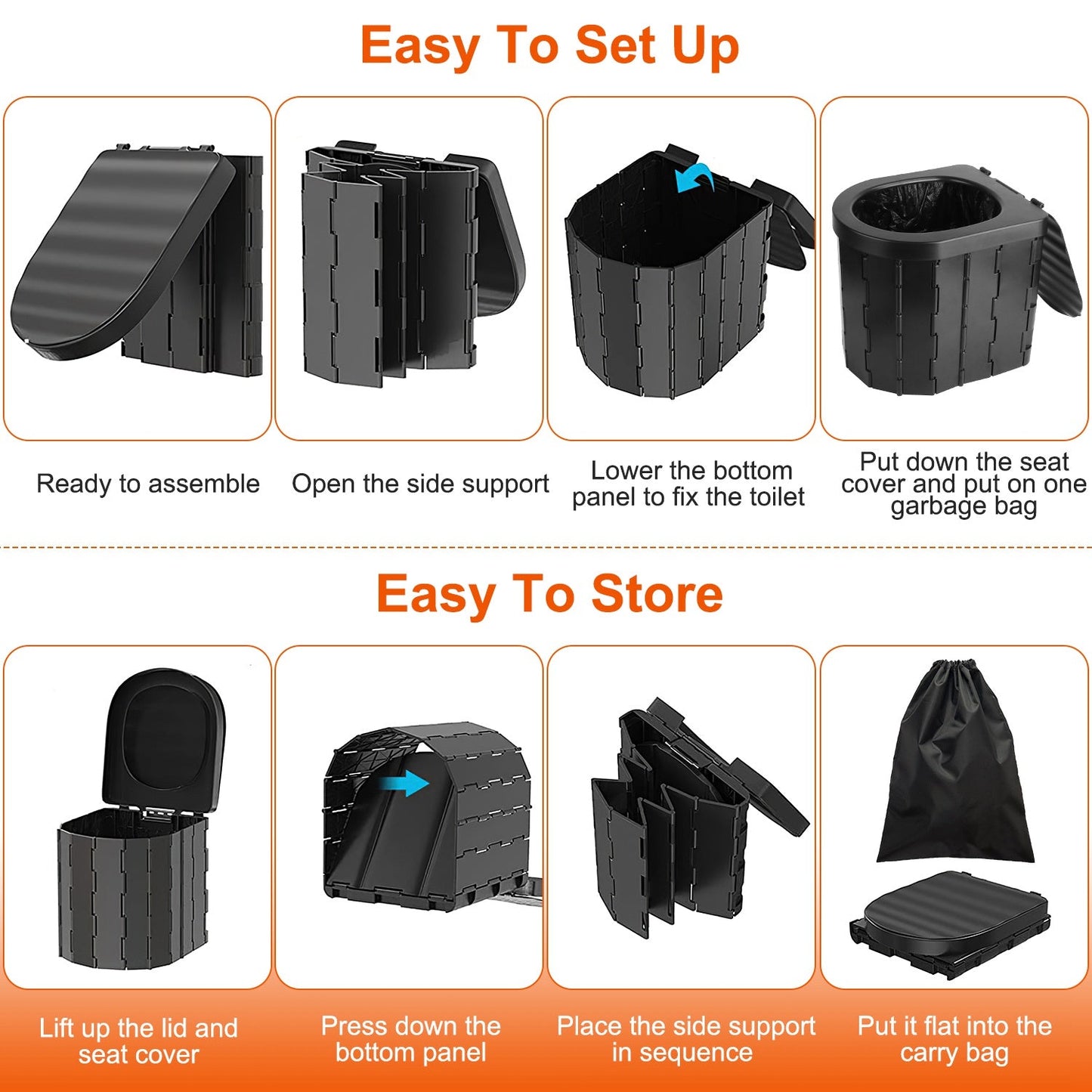 Foldable Portable Camping Toilet – Emergency Porta Potty with Lid & Carry Bag | Fixory911