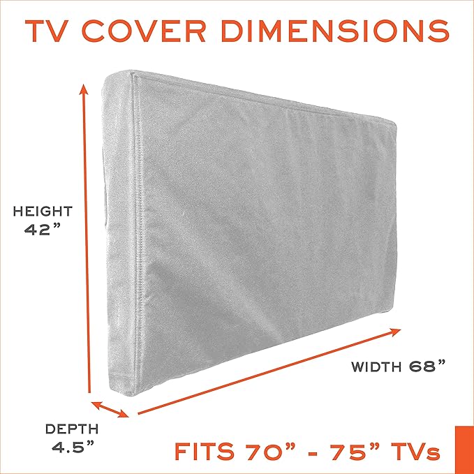 Bozzcovers Outdoor TV Cover 70-75 inch - with Zipper, Weatherproof, Waterproof 360 Degrees Protection, Soft Non Scratch Interior - Gray
