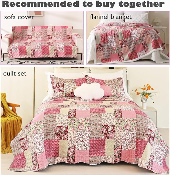 Skidproof Sofa Cover-Patchwork Sofa Slipcover with Elastic Straps-Easy Fit Slip Cover-Washable Furniture Protector for Pets and Kids(Sofa,Hot Pink)