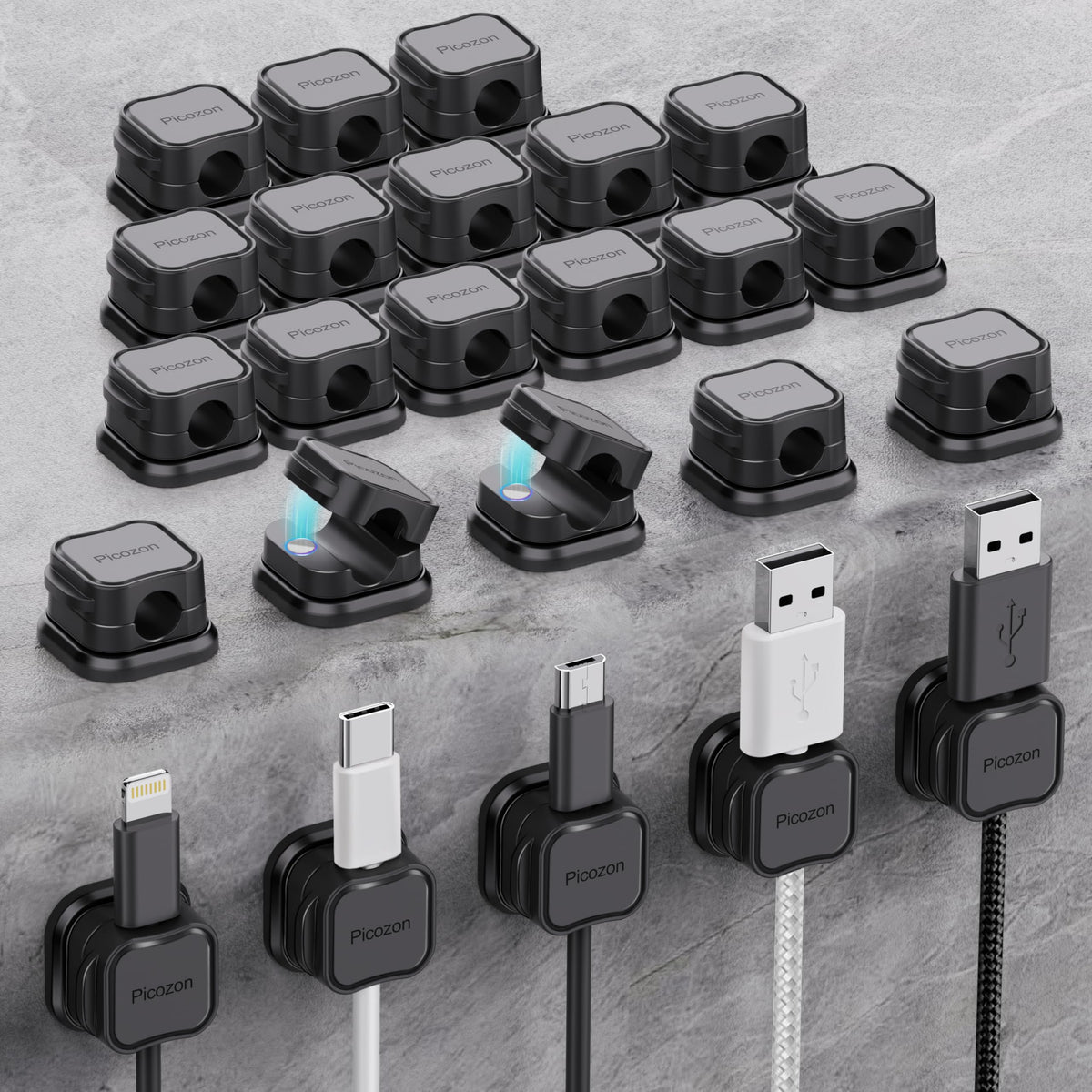 24 Pack Magnetic Cable Clip Organizer Cord Holder, Picozon - Image 1