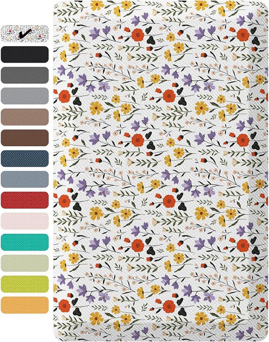Ophanie Kitchen Mats for Floor, 3/4 inch Thick, 20x32 Anti Fatigue Cushioned Mat, Kitchen Rugs, Waterproof, Comfort Ergonomic Standing Mat for Office, Home, Sink, White Flower Non-Slip Ridged Bottom