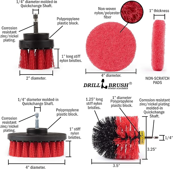 Drillbrush - Rotary Drill Brush Cordless Scrubber - Concrete Deck Cleaner - Brick Cleaner - Marble Brush - Cordless Scrub Brush - Bathroom Cleaner Pads - Marble Shower Cleaner - Bathtub Stain Cleaner