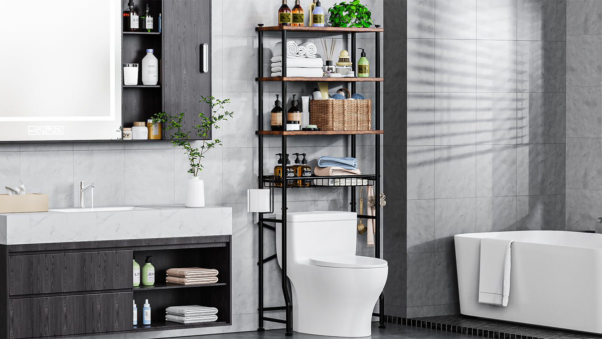 Over-The-Toilet Storage Shelf,4-Tier Bathroom Organizer Cabinet - Image 8