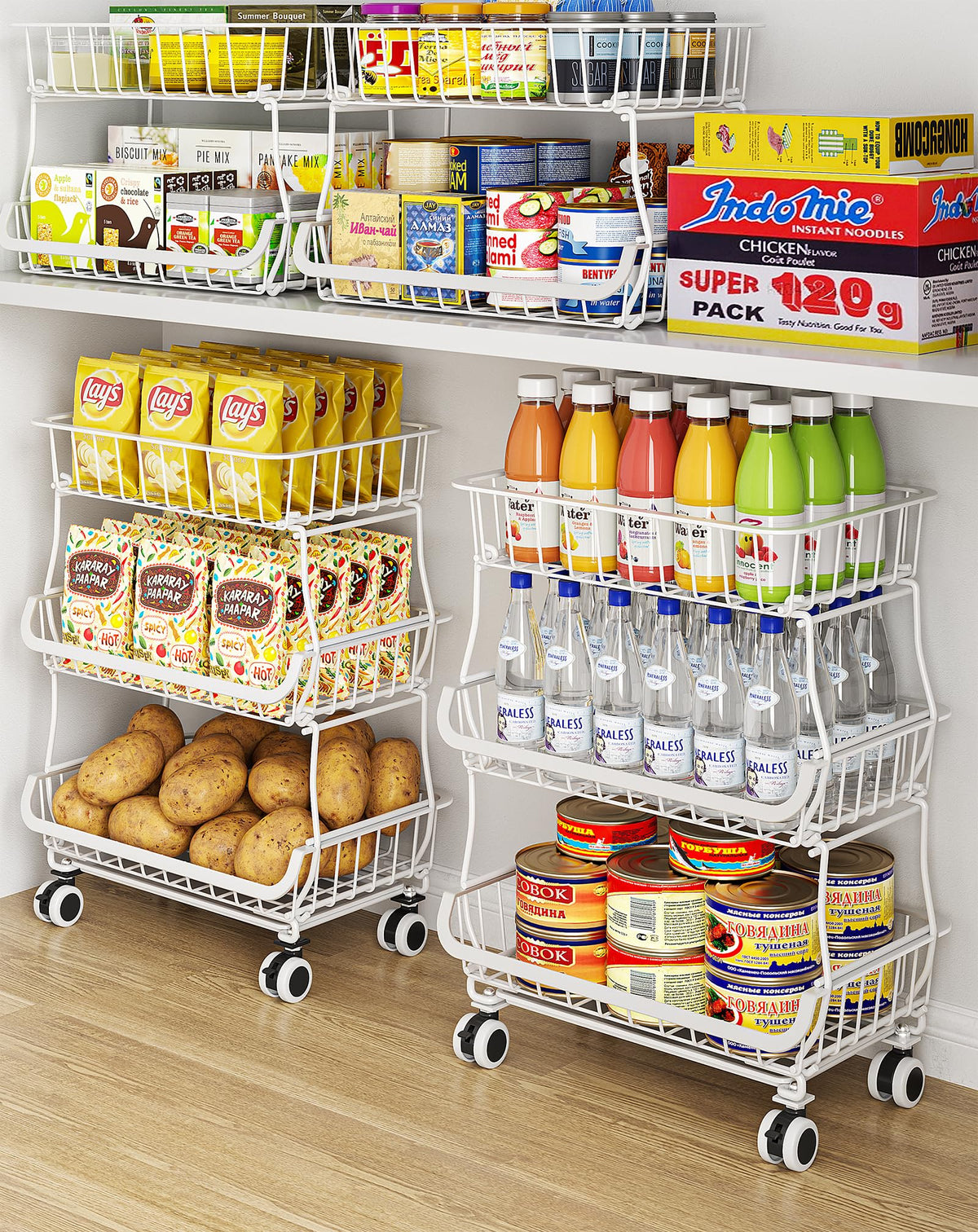 OKZEST 3-Tier Rolling Pantry Floor Organizers and Storage Cart - Image 1