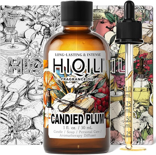 HIQILI Candied Plum Fragrance Oil for Diffuser, Candle & Soap Making, Personal Care Scenting, Gourmand Notes, Long-Lasting Scent - 1 Fl Oz