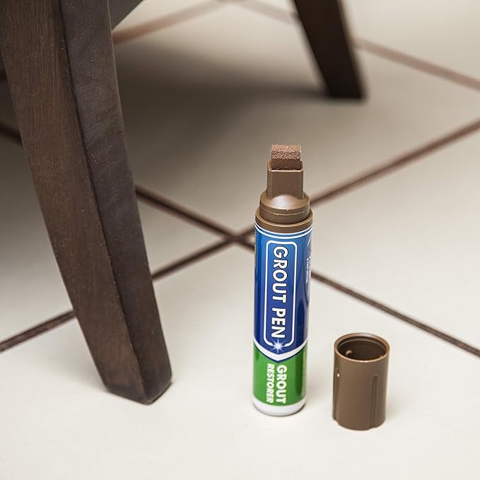 Grout Pen Tile Paint Marker: Brown Wide 15mm with 5 Pack Replacement Tips - Waterproof Grout Colorant and Sealer Pen to Renew, Repair, and Refresh Tile Grout - Cleaner Coating Stain Pens