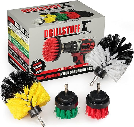 Cordless Drill Powered Scrub Brush Kit - Kitchen Cleaning Small Round Brush - Rotating Shower/Bathtub Brush - Automotive Detailing/Glass/Carpet Brush - Concrete/Deck Brush - Tile and Grout