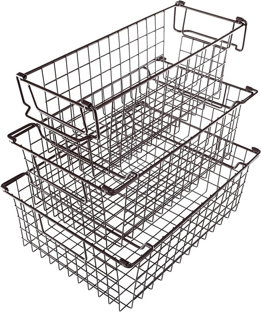 Set of 3 Storage Bins - Basket Set for Toy, Kitchen, Closet, and Bathroom Storage - Small, Medium, and Large Shelf Organizers by Home-Complete (Brown)