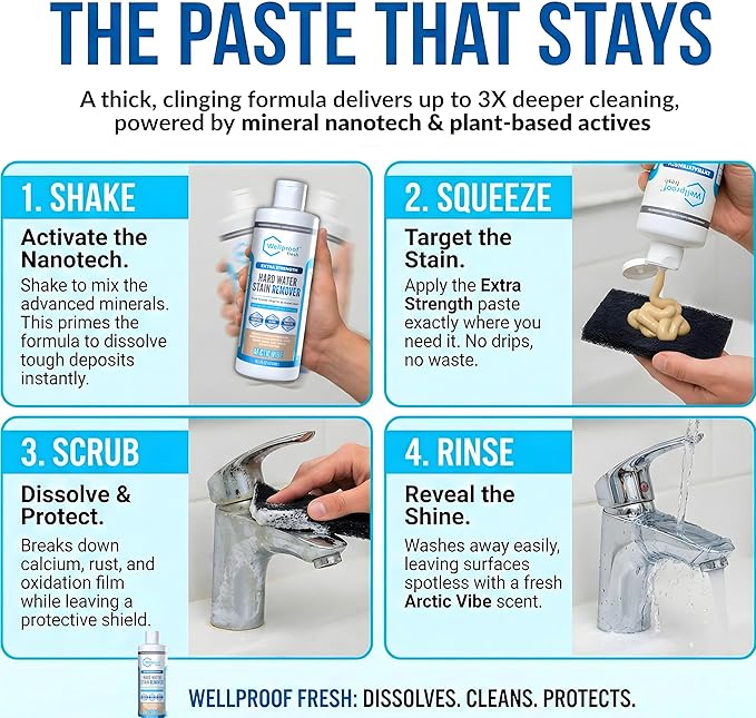 Wellproof Hard Water Stain Remover - 3X Nanotech Deep Cleaner | Eliminates Limescale, Soap Scum, Calcium, Rust At Source - No Bleach, No Chemical Fumes - Safe for Family Homes, Washable Hard Surfaces