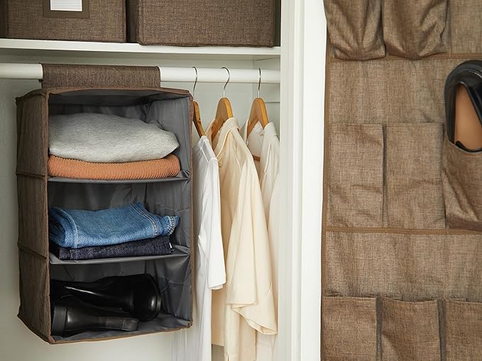 Covermates Keepsakes Hanging Closet Organizer - Heavy Duty Material, Sturdy Interior Shelves - Closet Storage, Brown Heather