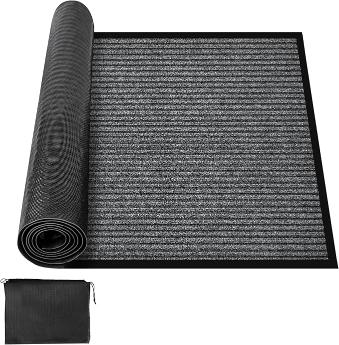 MYFAMIREA Commercial Floor Mat 2' x 6' Extra Large Front Door Industrial Rug Heavy Duty Brush Step Entrance Mat Weather Utility Rug with Non Slip Rubber Backing Low Profile for Entryway, Charcoal Grey