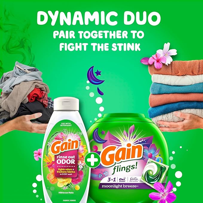 Gain Flings Laundry Detergent Pacs, 112 Count, Moonlight Breeze Scent, 3 in 1 HE Detergent Pacs with Oxi Boost and Febreeze