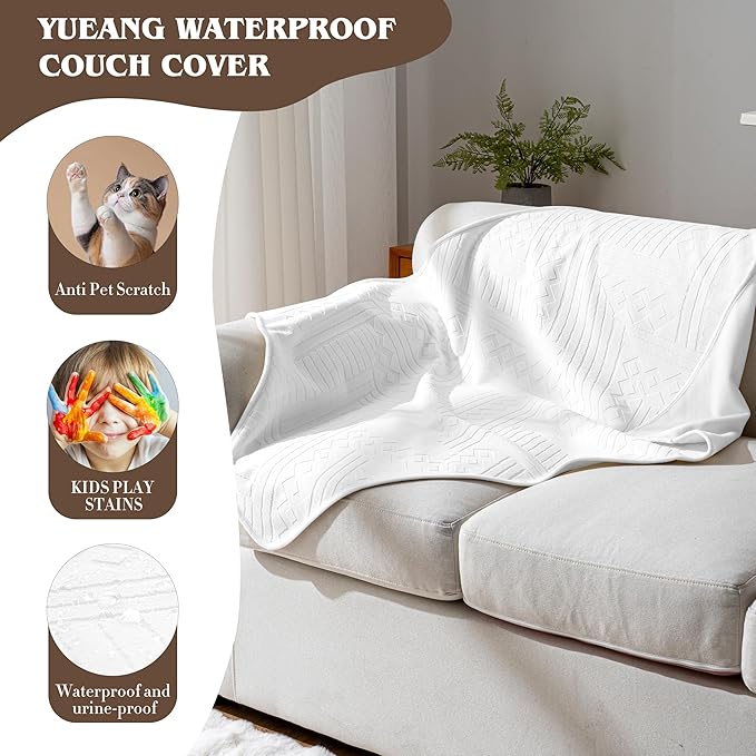 Waterproof Recliner Chair Cover - Washable Double-Sided Velvet and Pattern Reversible Cover for Couch, Bed, Car and Sofa Protection for Dogs (30x40in/White）