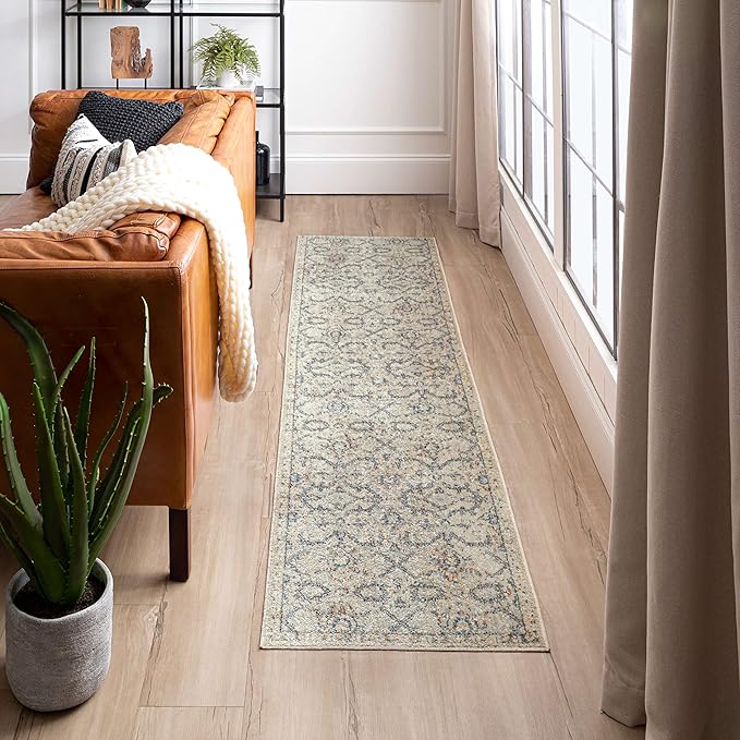 Mohawk Home Garrett Floral Ornamental Cream 2' x 10' Area Rug Perfect for Living Room, Dining Room, Office