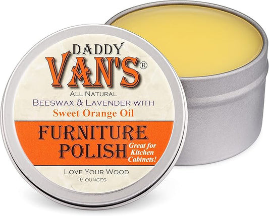 Daddy Van's Beeswax Furniture Polish – Natural Wood Polish with Lavender & Sweet Orange Oil – Non-Toxic, Chemical-Free, Eco-Friendly Wood Conditioner – Safe for Kids & Pets – 6 oz