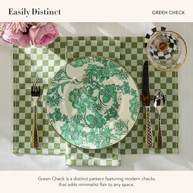MACKENZIE-CHILDS Linen Dish Towel, Decorative Dish Towel for Kitchen, Green Check