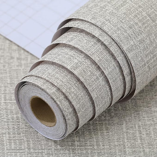 Peel and Stick Wallpaper Grey Grass Cloth Wall Paper - 15.7 x 98 Inch Self Adhesive Wallpaper Peel and Stick, Easy to Paste Wall Contact Paper for Stand Liner, Table and Door Makeover Decor