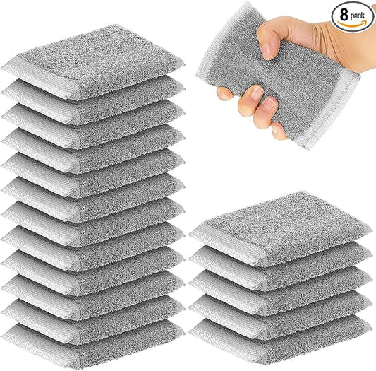 Thyle 8 Pack Steel Scrub Sponges for Dishes Non Scratch Scouring Multi Use Metal Scrubber Heavy Duty Dish Wash Kitchen Sponge for Pot Dish Washing Hard Surface Cleaning (Gray)