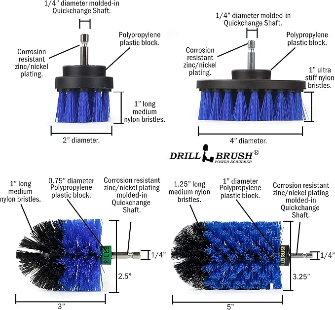 Drillbrush 4 Piece Bundle - Add a Mini Original Brush to Our 3 Piece Marine Drill Brush Scrubbing Kit