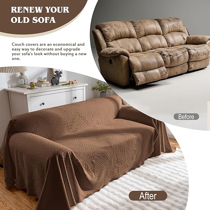 Waterproof Couch Cover, Reversible, Pet-Friendly, Washable and Anti-Slip Couch Covers for Sofa Protection with 3 Cushions, Sofa Slipcovers for Dogs and Cats (71×134in/Brown)