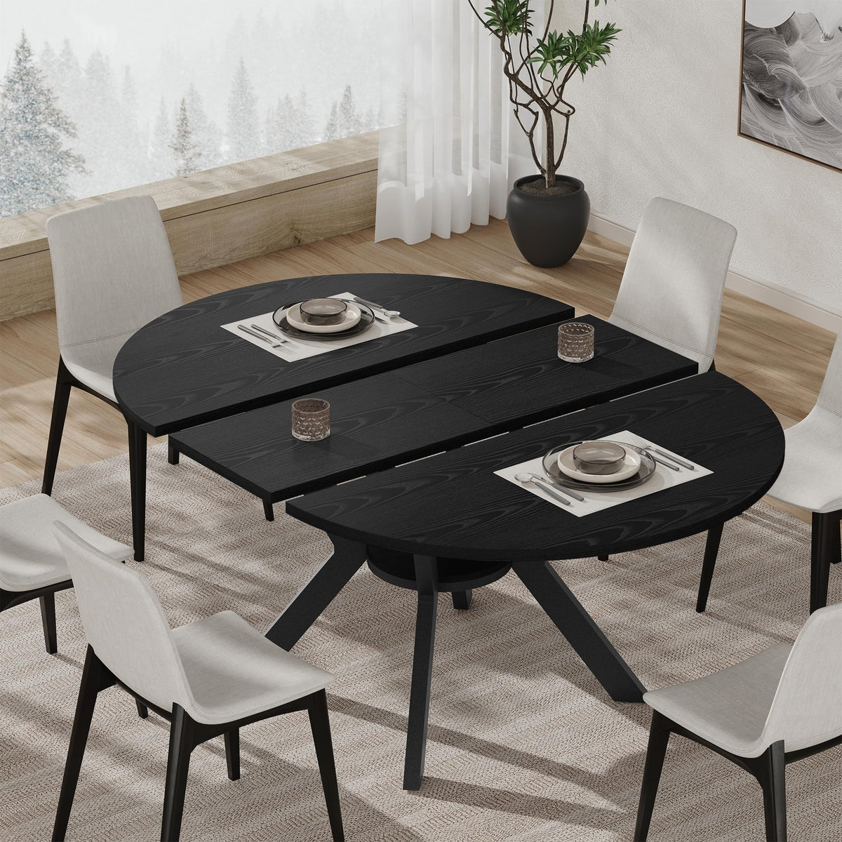 42"-58" Extendable Round Dining Table for 4-6 with Built-in Flip - Image 1
