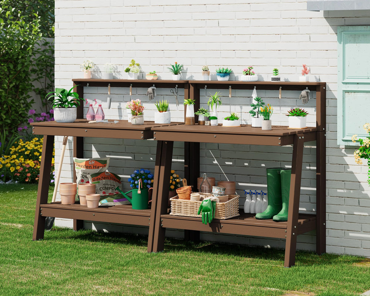 SERWALL 3-Tier Outdoor Potting Bench with Storage,Gardening Table - Image 1