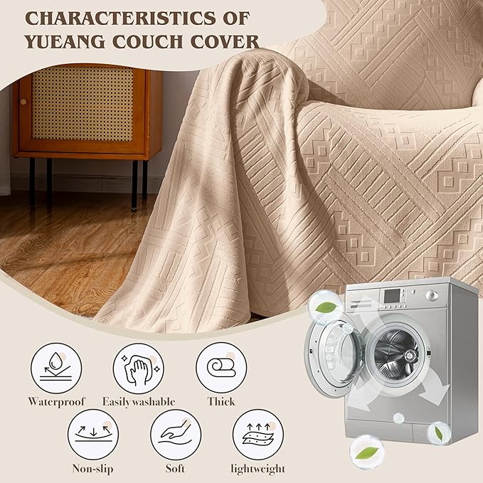 Waterproof Recliner Chair Cover, Anti-Slip Reclining Chair Covers, Pet-Friendly, Washable, Durable and Breathable Couch Covers – Reversible Design for Sofa Protection(71x71in/Khaki)
