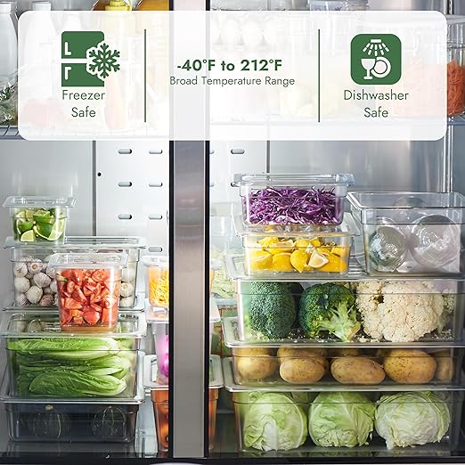 CURTA 6-Pack 1/3 Size 4" Deep NSF Polycarbonate Food Pans with Handled Lids & Drain Trays | Dishwasher & Freezer Safe Clear Container for Prep Tables, Buffet, Salad Bar, Commercial Kitchen