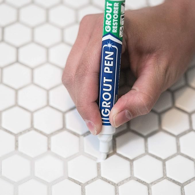 Grout Pen Tile Paint Marker: Waterproof Grout Colorant and Sealer Pen to Renew, Repair, and Refresh Tile Grout - Cleaner Coating Stain Pens - 2 Pack, 5mm Narrow Dark Grey and 5mm Narrow White Tip
