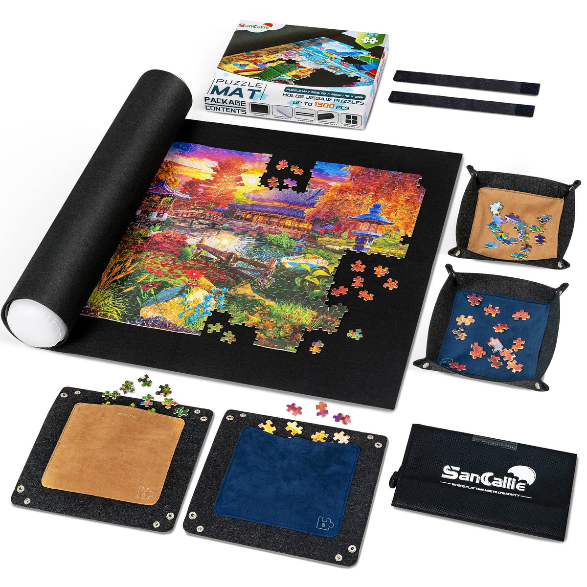 Large Puzzle Mat Roll Up, Jigsaw Storage 46"x26" Felt Mat - Image 1