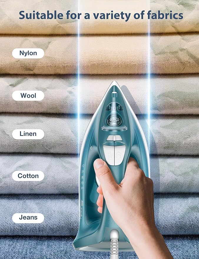 Sundu 1500W Self-Cleaning Iron for Clothes with Auto Shut-Off, Ceramic Coated Soleplate and 12oz Water Tank, Burst Steam for Fast Wrinkle Removal, Precise Thermostat, Green