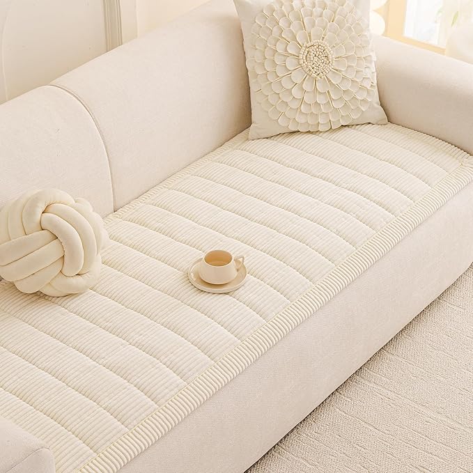MEETSKY Couch Cover for Dog Washable, Non-Slip Pet Friendly Sofa Covers for 2 Cushion Couch Dog Mats for Couches Sofa Protector for Loveseat Soft Furniture Covers, 27.6" x 59", Cream