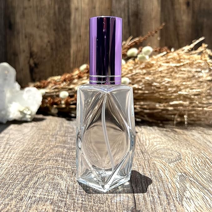 Luxury Clear Glass Diamond Shaped 60 ml. (2oz.) Spray Perfume Bottle. Fine Mist Purple Perfume Cologne Atomizer for Essential Oil Aromatherapy Perfume Cologne Refillable (2 oz. 288 Bottles, Purple)